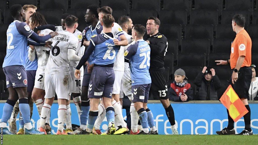 MK Dons and Fleetwood have been fined for not controlling their players