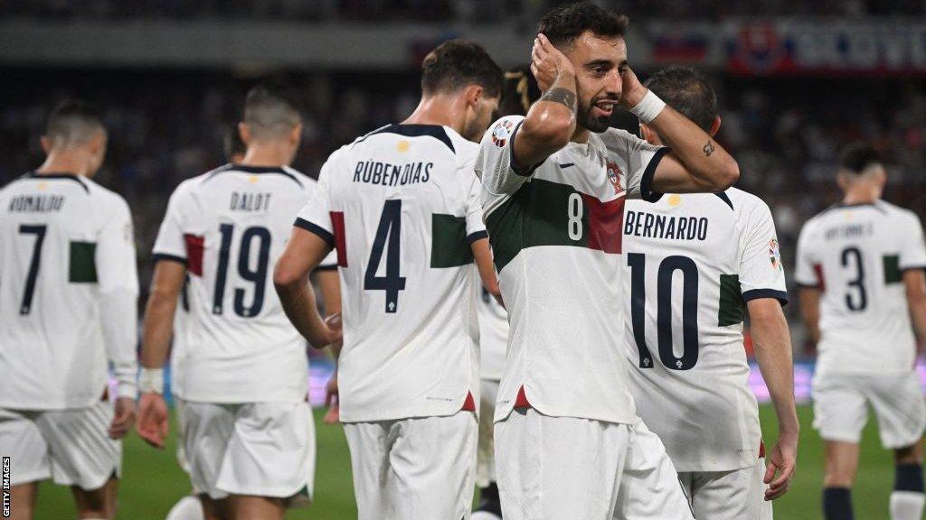 Bruno Fernandes celebrates his goal against Slovakia