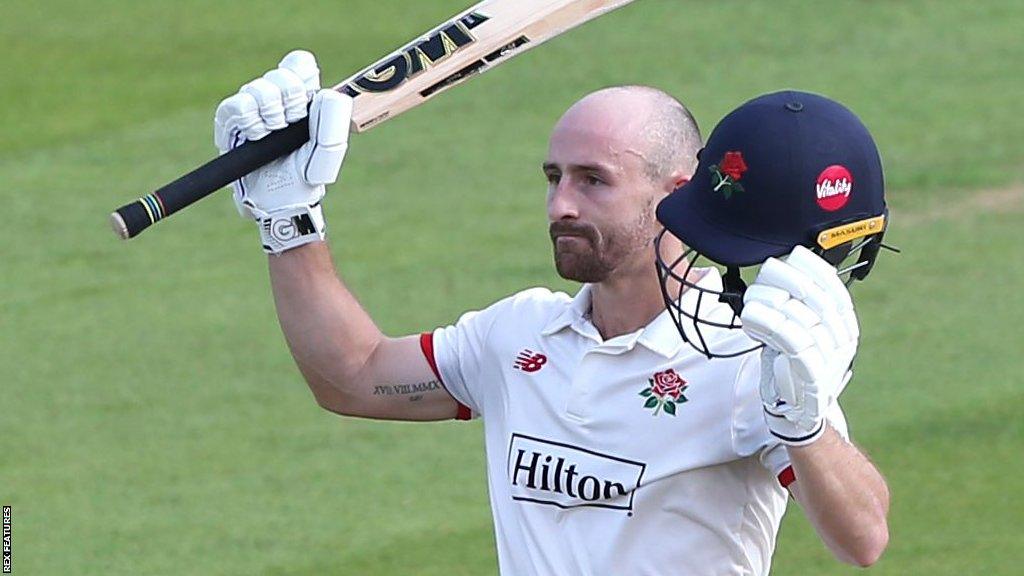 Lancashire's Josh Bohannon celebrates a century