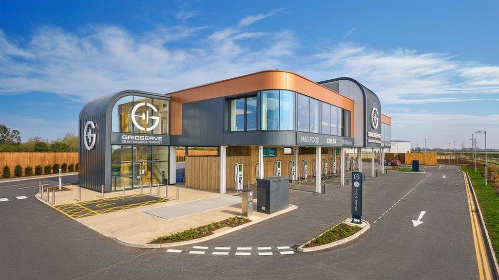 Norwich Gridserve's electric forecourt with a row of electric vehicle charging points