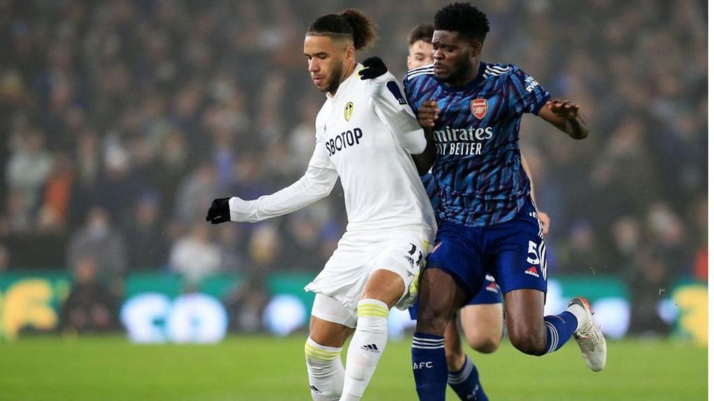 Leeds' Tyler Roberts and Arsenal's Thomas Partey