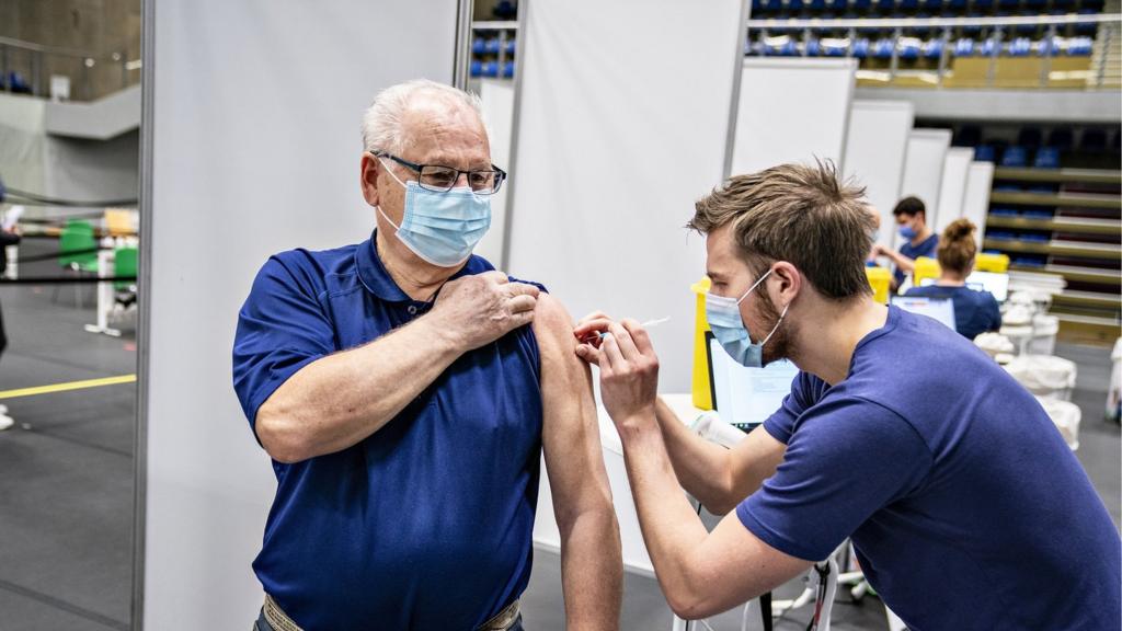 A man is vaccinated in Frederikshavn, Jutland, Denmark