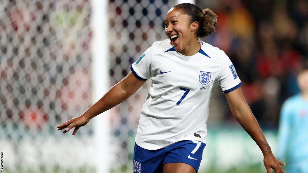 Lauren James celebrates scoring against China