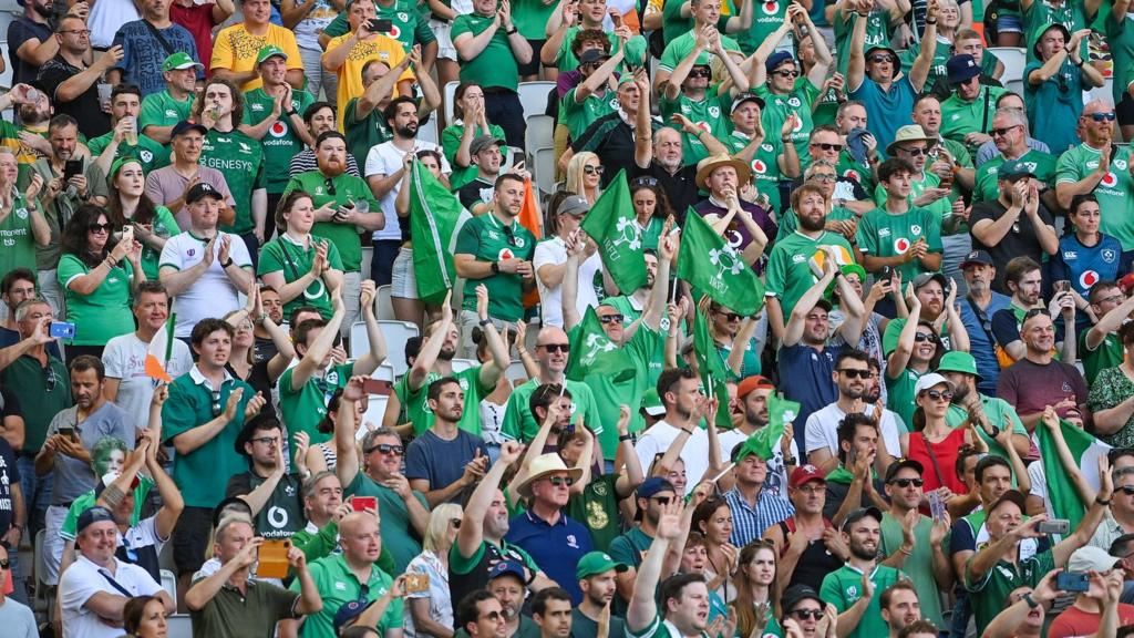 Ireland fans cheering in the stands