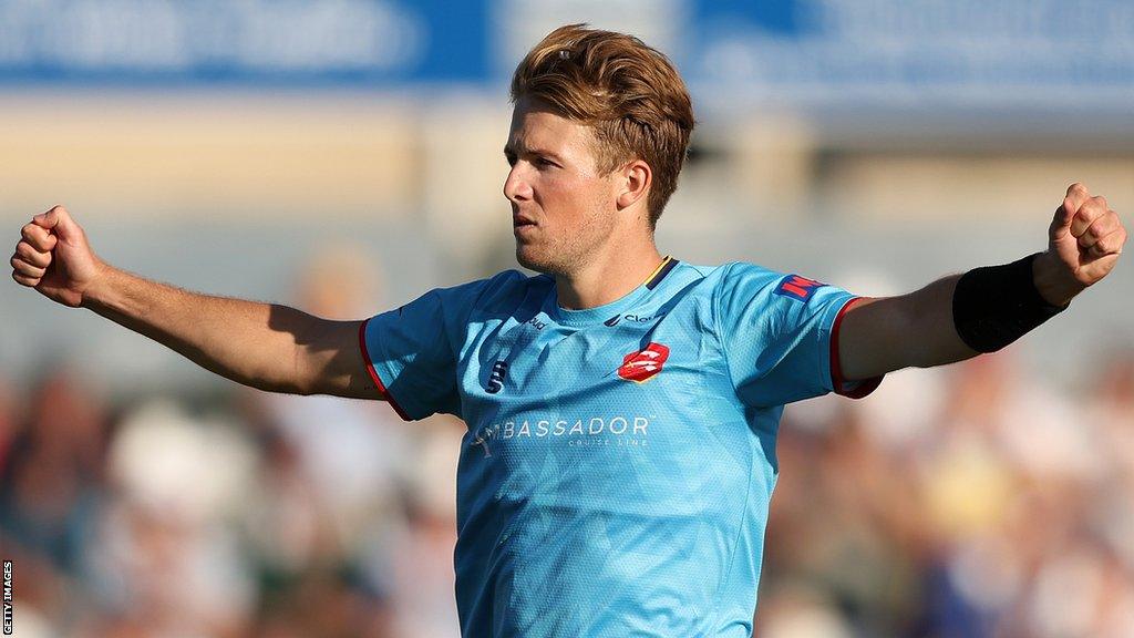 Ben Allison celebrates taking a wicket for Essex in the Metro Bank One-Day Cup this season