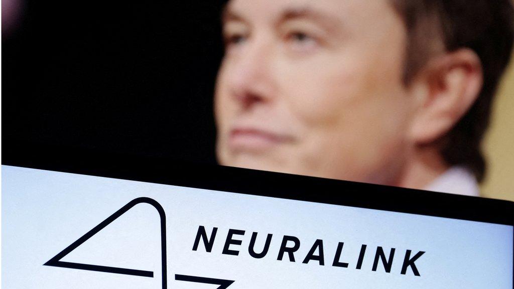 An image of elon musk and the neuralink logo