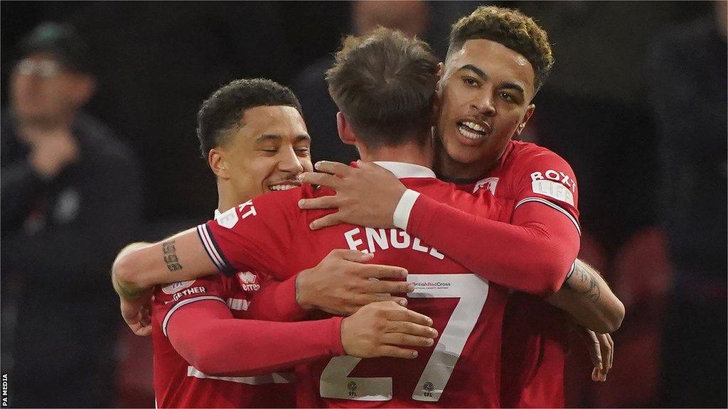 Morgan Rogers is mobbed his teammates after scoring against old club West Brom