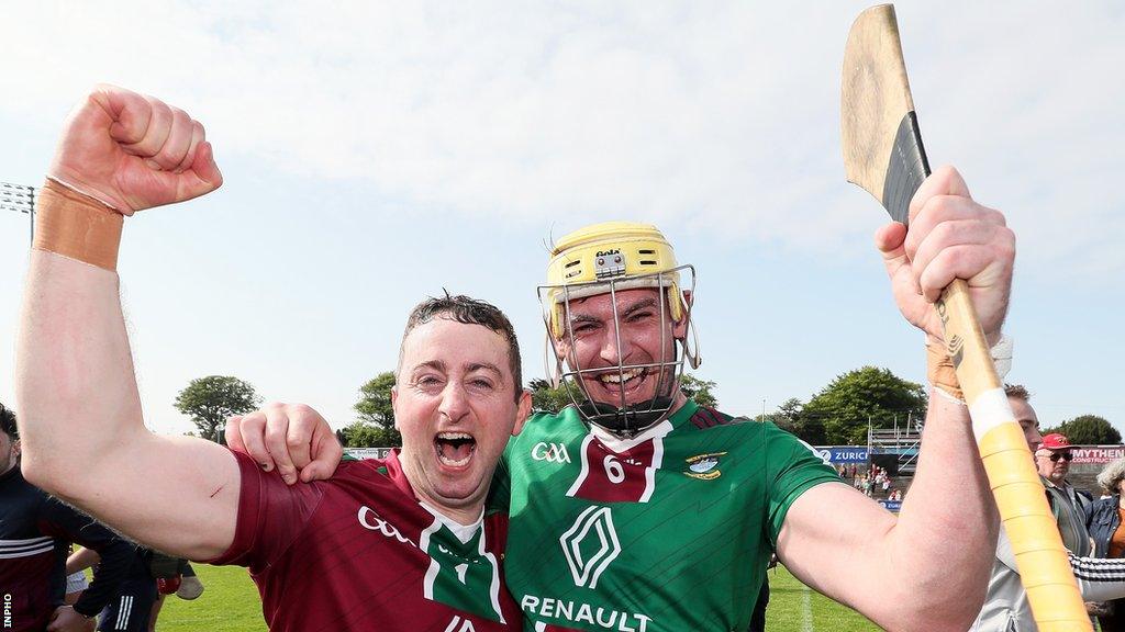 Westmeath goalkeeper Noel Conaty and team-mate Aaron Craig celebrate after last Sunday's stunning comeback win over Wexford