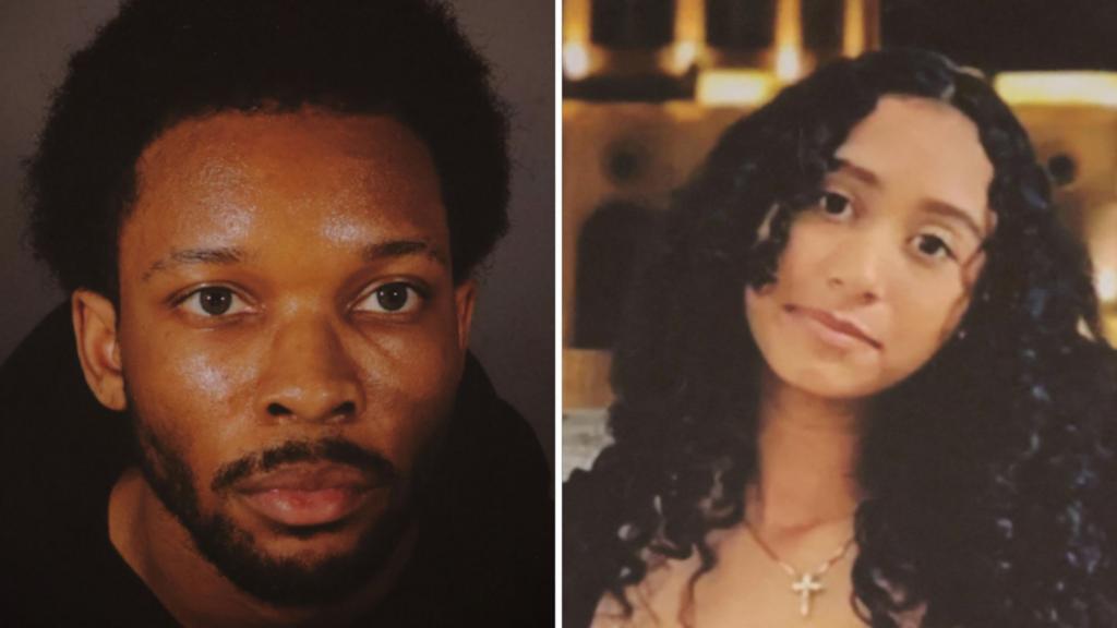 A split image with the mug shot of David Anthony Burke on the left, and a photograph of Celeste Rivas Hernandez on the right.