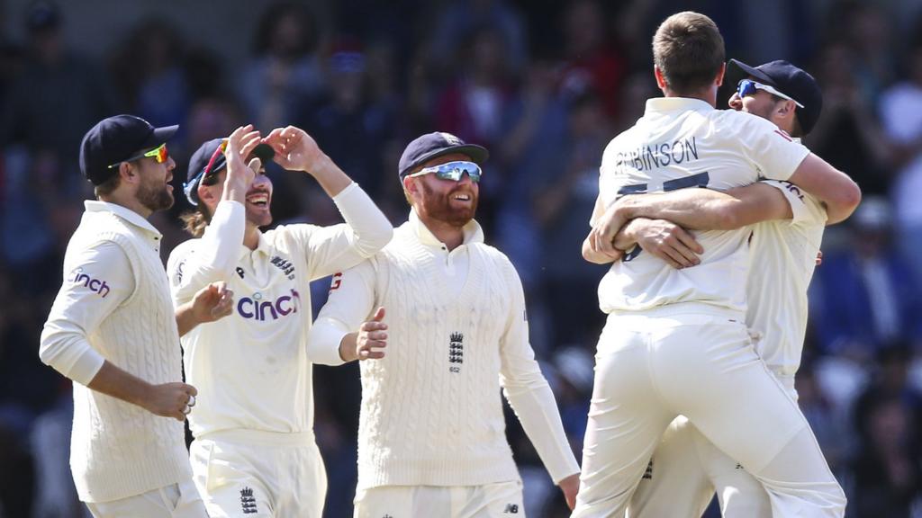 England celebrate a wicket