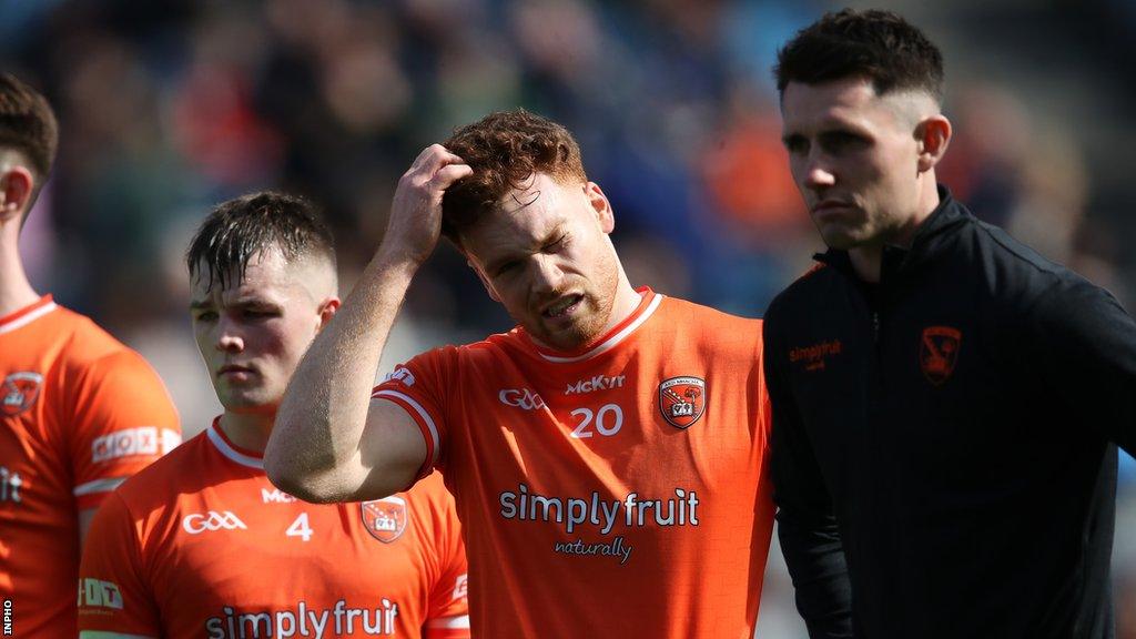 Armagh's Jason Duffy looks dejected after his side's defeat by Donegal