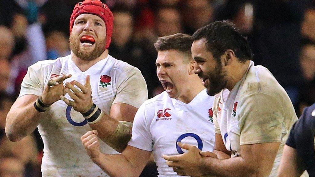 England players James Haskell, Ben Youngs and Billy Vunipola celebrate