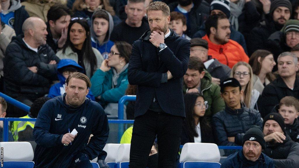 Graham Potter reacts during a match against Aston Villa in April