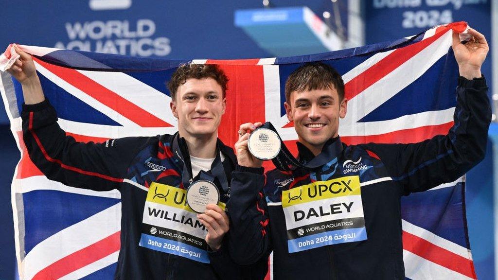 Noah Williams and Tom Daley celebrate silver medals