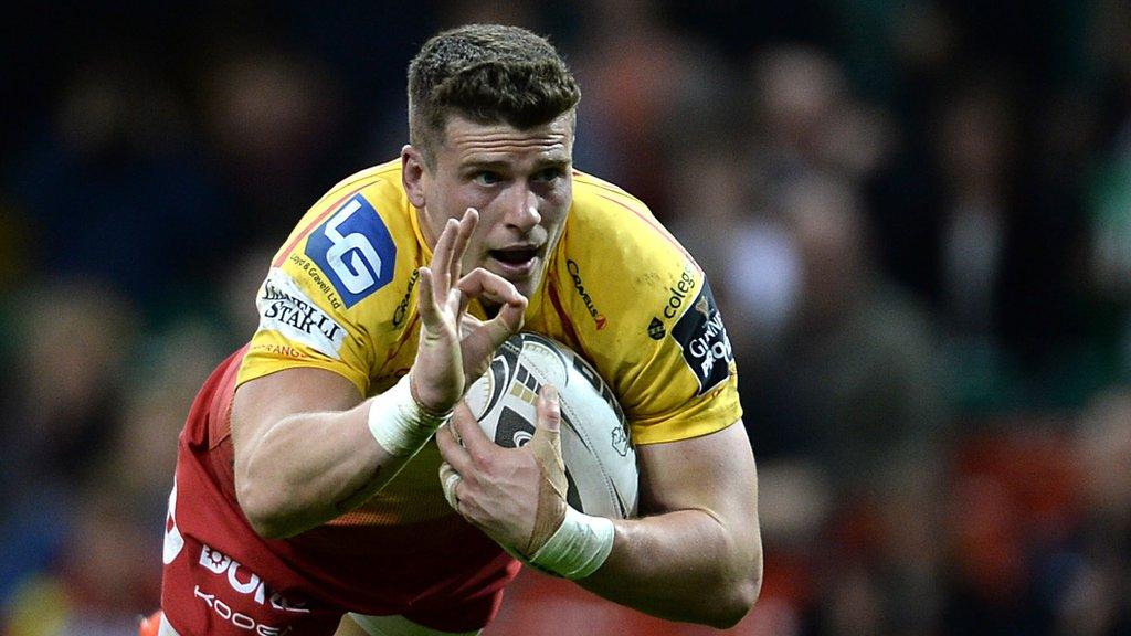 Scarlets centre Scott Williams scores a try