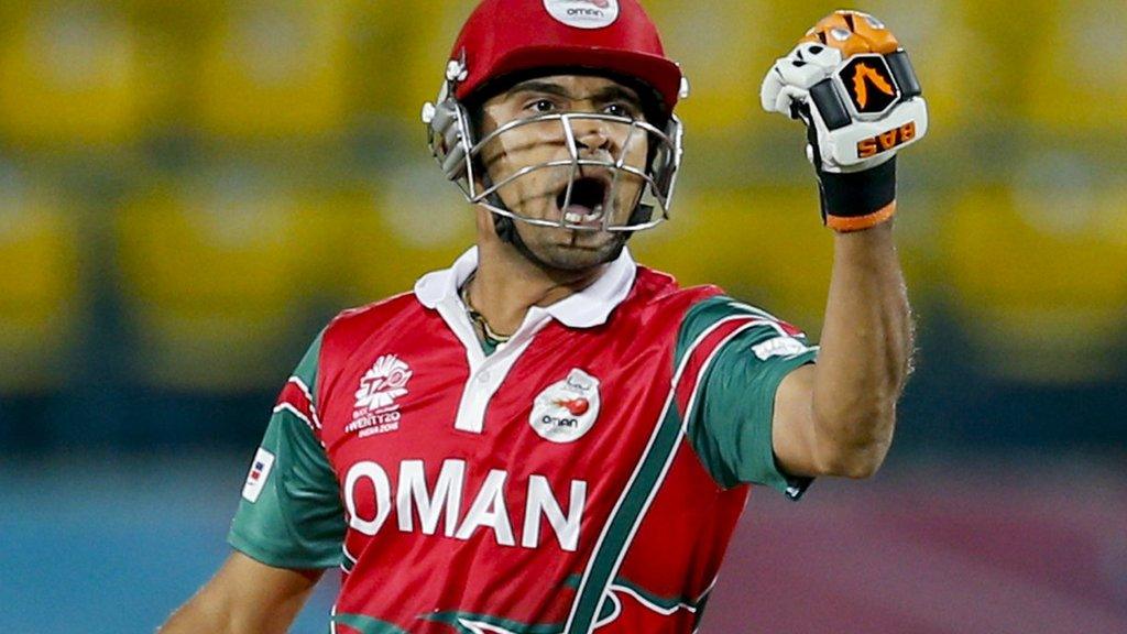 Oman's Ajay Lalcheta celebrates victory