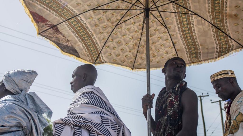 Local chiefs attend the Aboakyer Festival parade in Winneba on May 6, 2017.