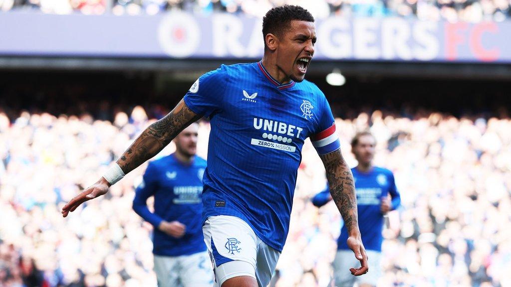 James Tavernier celebrates his goal against Hibs