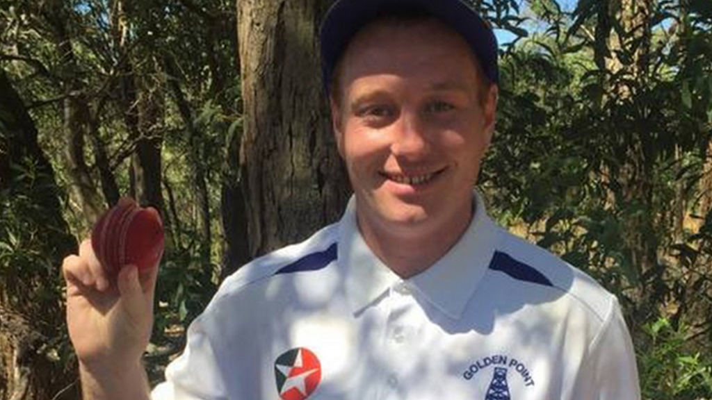 Bowler Aled Carey who took six wickets in six balls for Golden Point Cricket Club in Australia