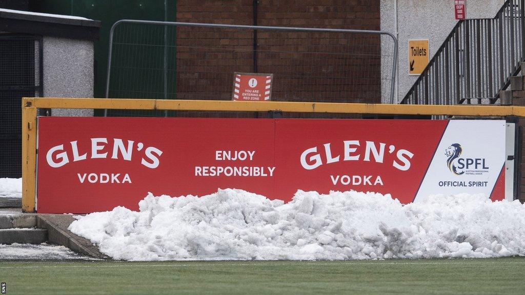 A banner for the SPFL's "official spirit" at Alloa Athletic's Indodrill Stadium