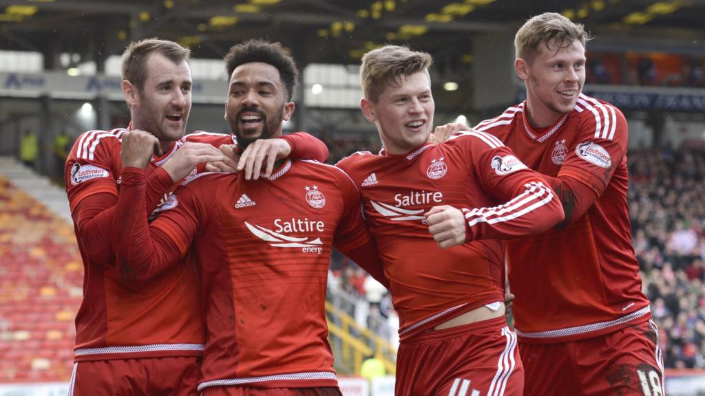 Aberdeen celebrate Shay Logan's winner