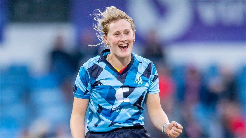 Lizzie Scott celebrates taking a wicket for Northern Diamonds against Western Storm