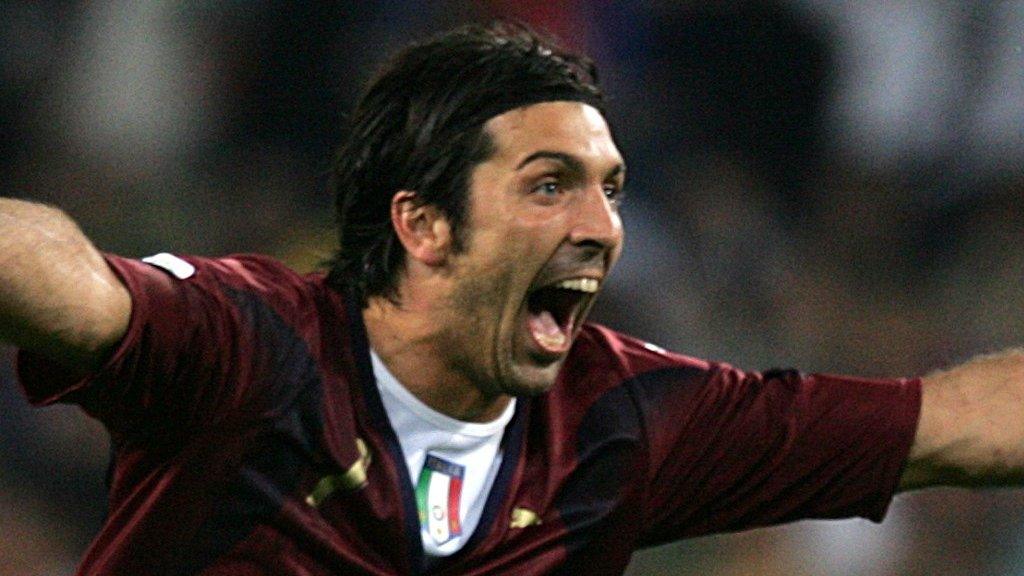 Italy goalkeeper Gianluigi Buffon playing football