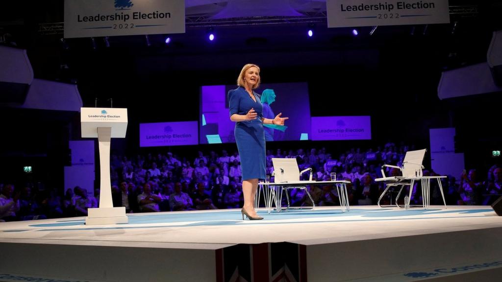 Conservative leadership candidate Liz Truss speaks during a hustings event