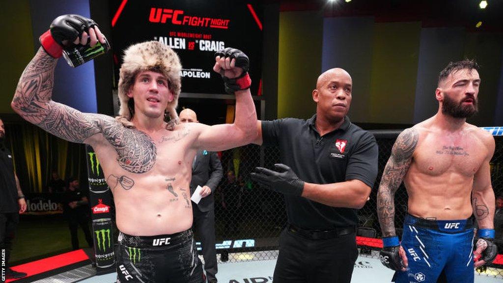 Brendan Allen reacts after his victory over Paul Craig of Scotland in a middleweight fight during the UFC Fight Night event in Las Vegas, Nevada