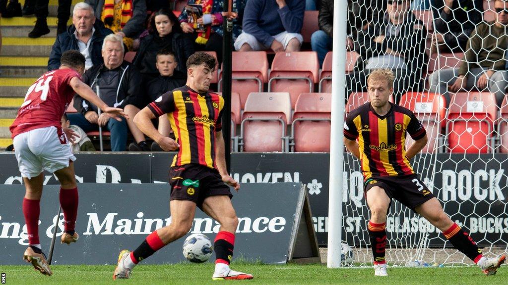 Jermaine Hylton scores for Arbroath against Partick Thistle