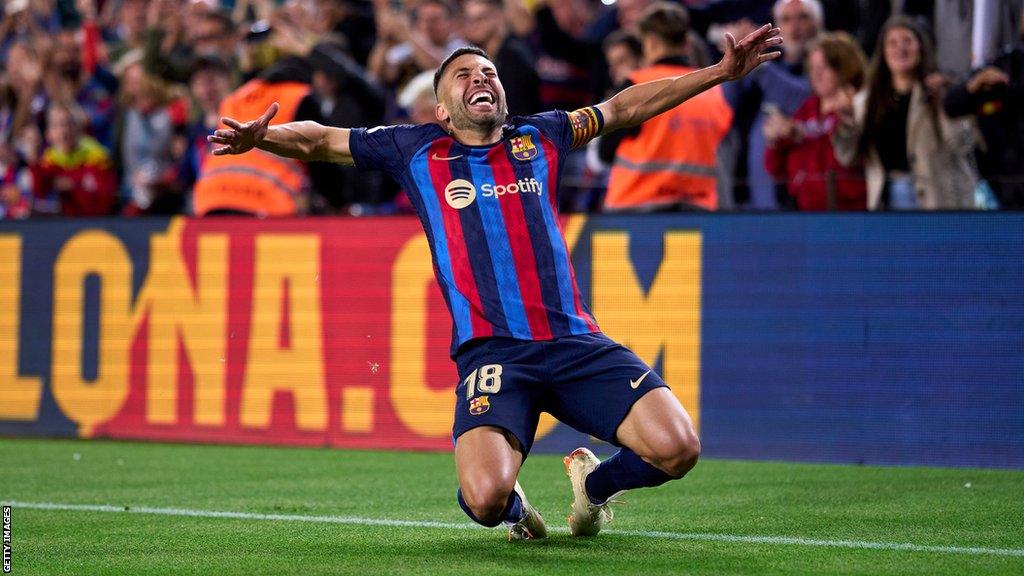 Barcelona's Jordi Alba celebrates