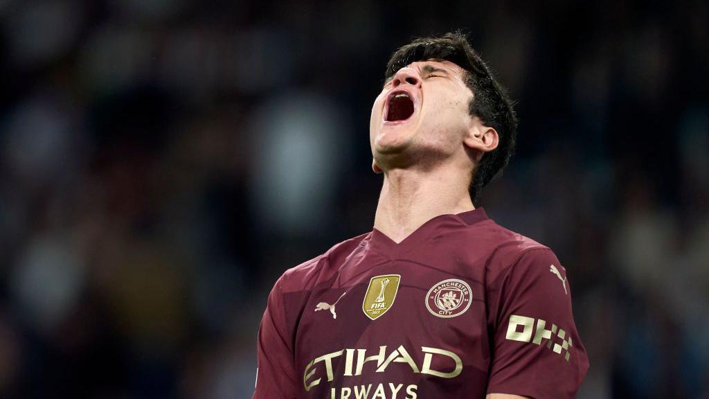 Abdukodir Khusanov of Manchester City reacts during the UEFA Champions League 2024/25