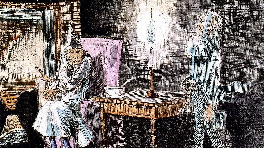 Jacob Marley's ghost appears before Ebenezer Scrooge