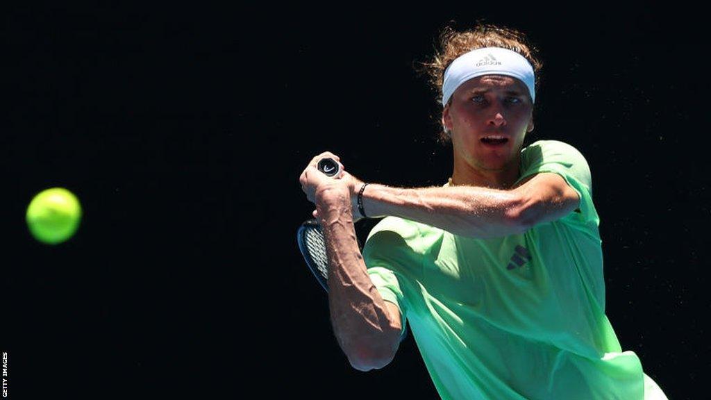 Alexander Zverev hits a return in Australian Open practice