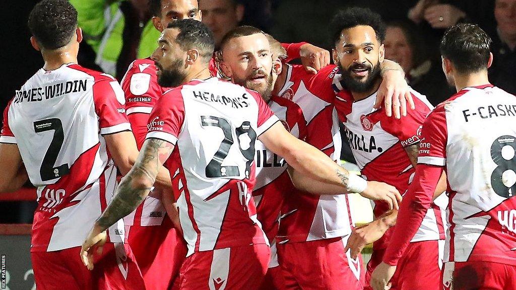 Stevenage celebrate scoring