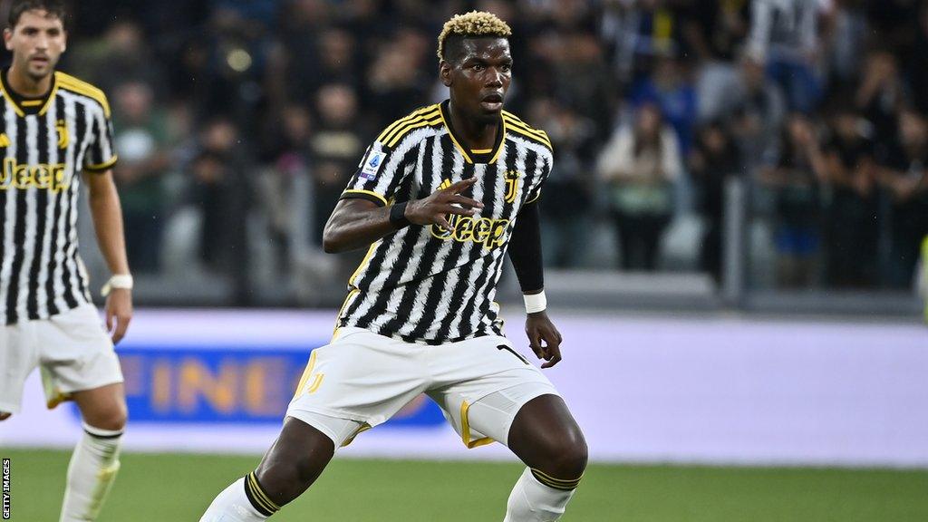 Paul Pogba plays for Juventus against Bologna