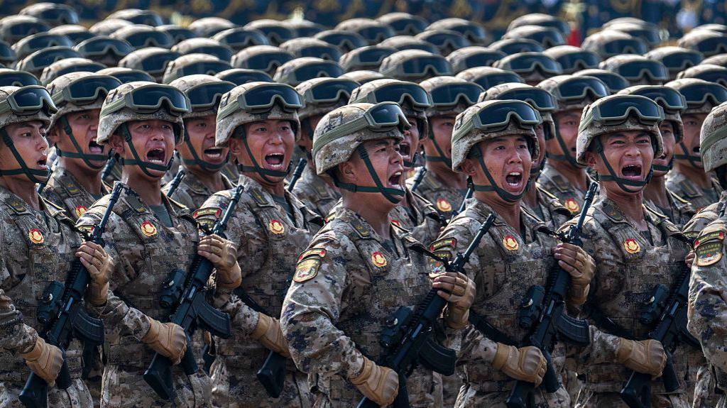Chinese soldiers marching in a parade