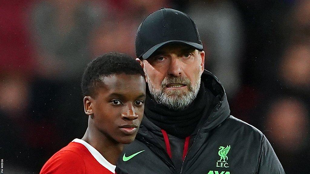 Jurgen Klopp and 16-year-old Liverpool midfielder Trey Nyoni