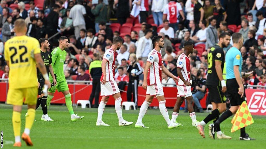 Referee Serdar Gozubuyuk led the players off in the 56th minute and the match was abandoned