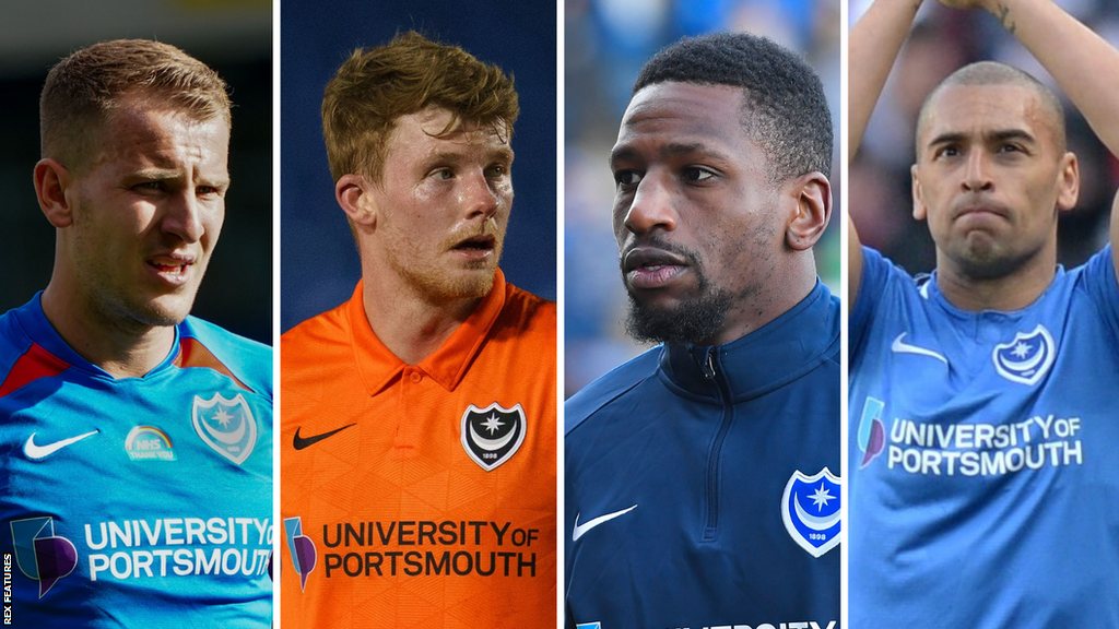 Former Portsmouth signings Bryn Morris, Andy Cannon, Omar Bogle and James Vaughan.