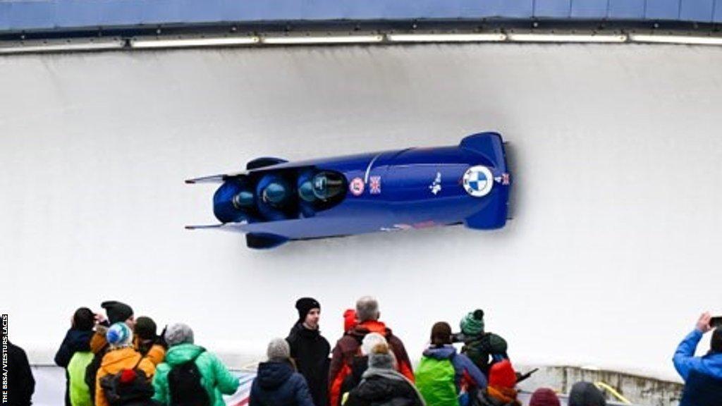 The British four-man bobsleigh team, led by Brad Hall