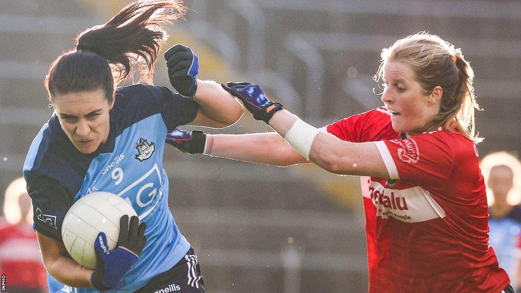 Dublin's Eilish O'Dowd is challenged Roisin Phelan in the Semple Stadium semi-final