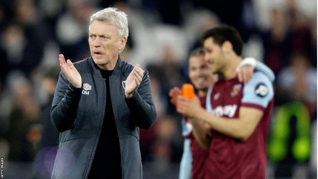 West Ham manager David Moyes applauds the fans