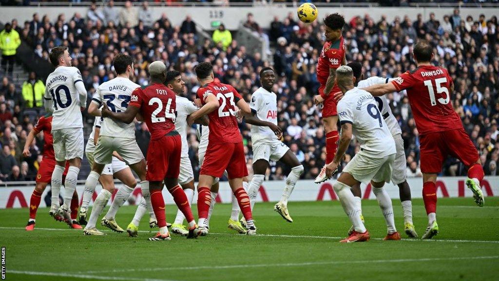 Joao Gomes scores for Wolves with a header