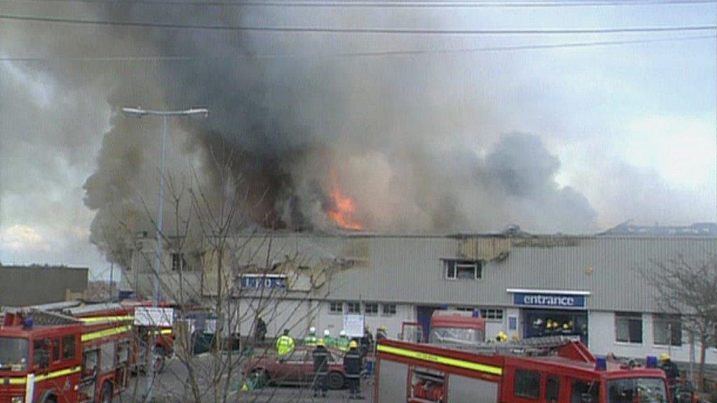 Fire at Leo's supermarket, near Bristol in 1996