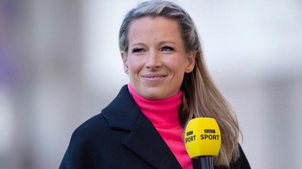 still of Rachel Brown-Finnis holding a bbc sport mic