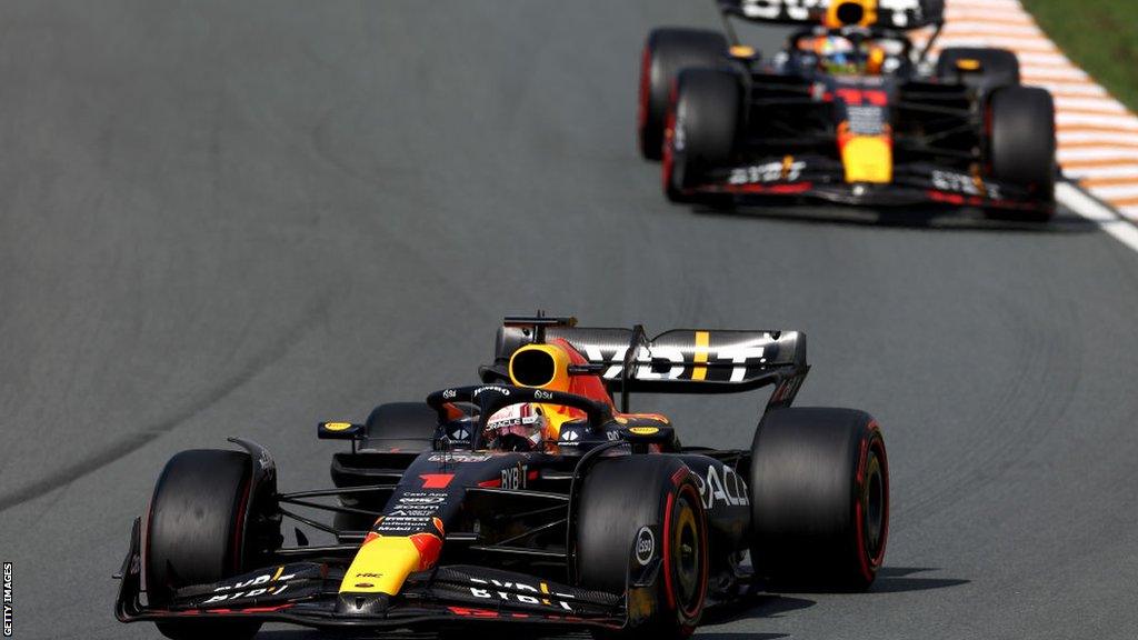 Max Verstappen leads team-mate Sergio Perez