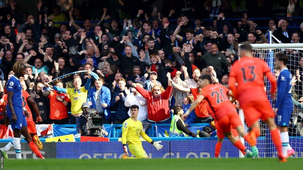 Julio Enciso celebrates his winner for Brighton