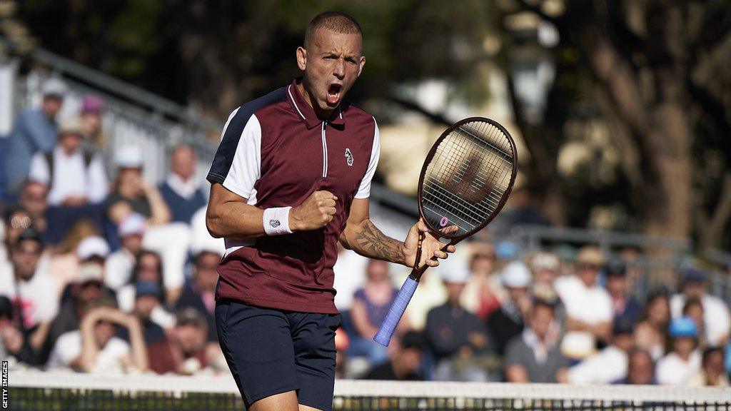 Dan Evans celebrates during his Barcelona Open last-16 win over Karen Khachanov