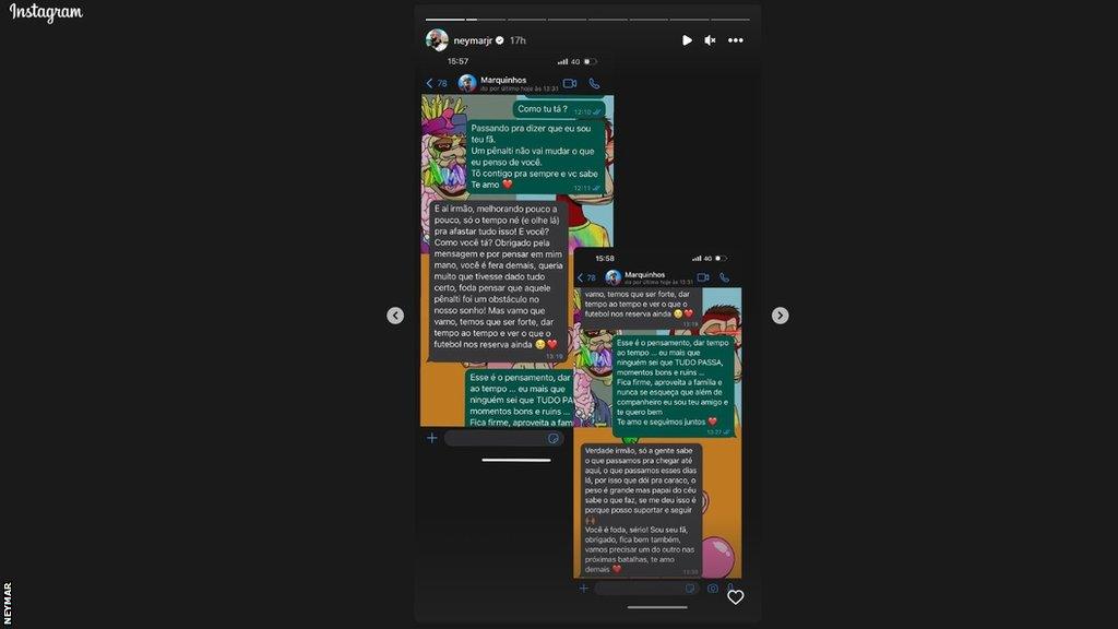 Neymar posted these exchanges to his Instagram story on Monday.